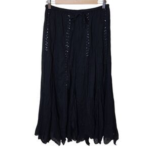 Fashion Fuse Black Gauze Asymetric Midi Skirt One Size Festival Artisan Hippie